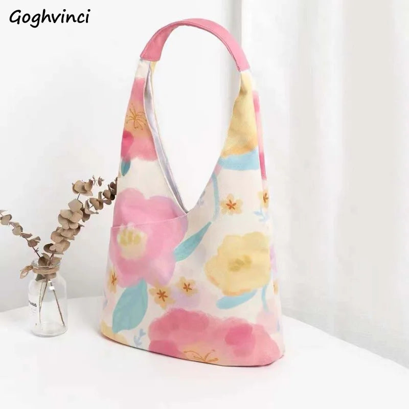 Floral Shoulder Bag Women Casual Tote Canvas Handbag Large Capacity