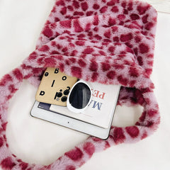 Flower Animal Pattern Shoulder Bags Plush Winter Handbags