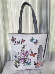 Flower Butterfly Printed Shoulder Bag Large Women's Tote Bag