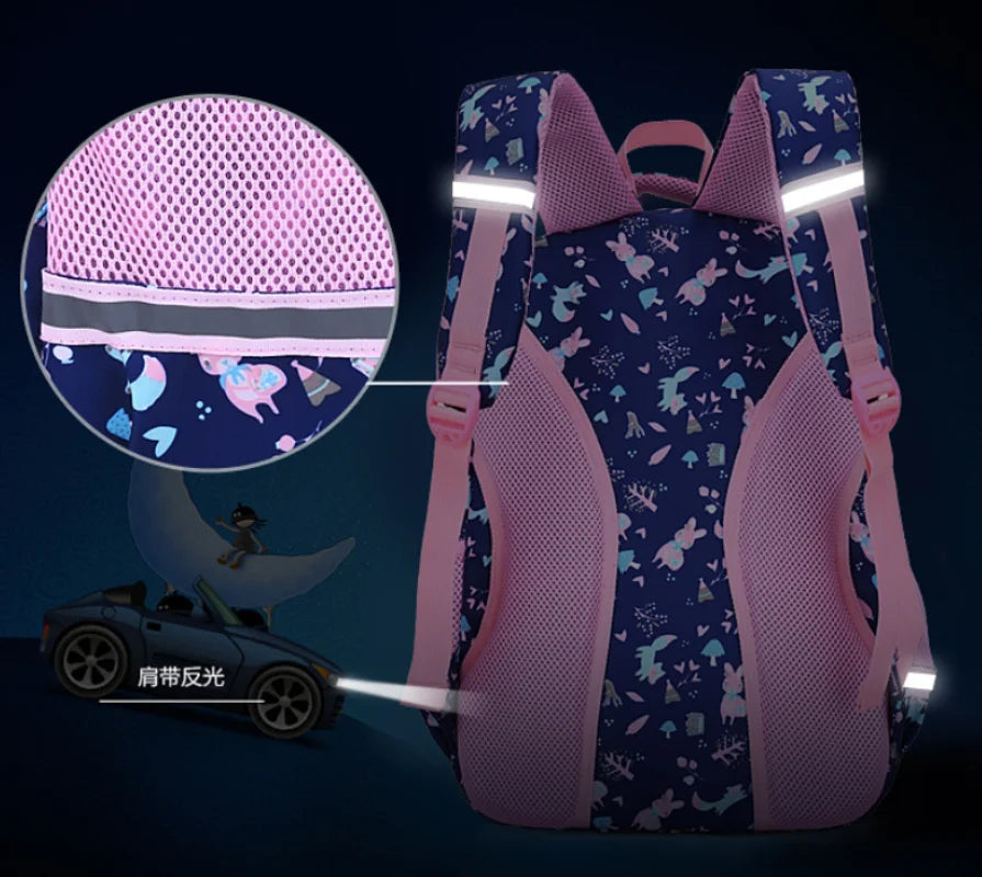 Flower Cartoon School Bag Girls Lightweight Backpack