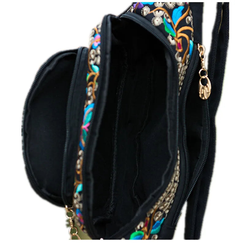 Flower Embroidered Ethnic Waist Bag for Women