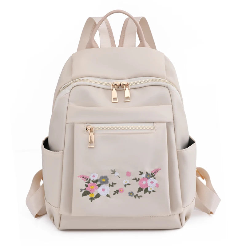 Flower Embroidery Backpack Anti-Theft Shoulder Bags Large Capacity Travel