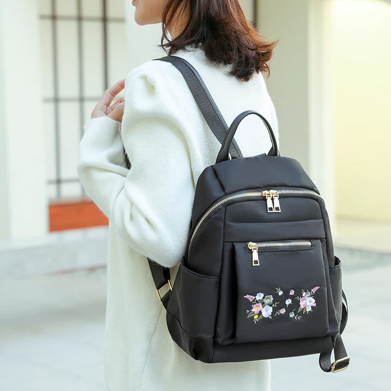 Flower Embroidery Backpack Anti-Theft Shoulder Bags Large Capacity Travel