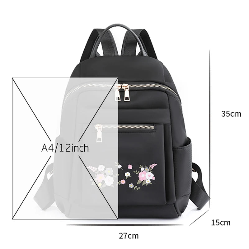 Flower Embroidery Backpack Anti-Theft Shoulder Bags Large Capacity Travel