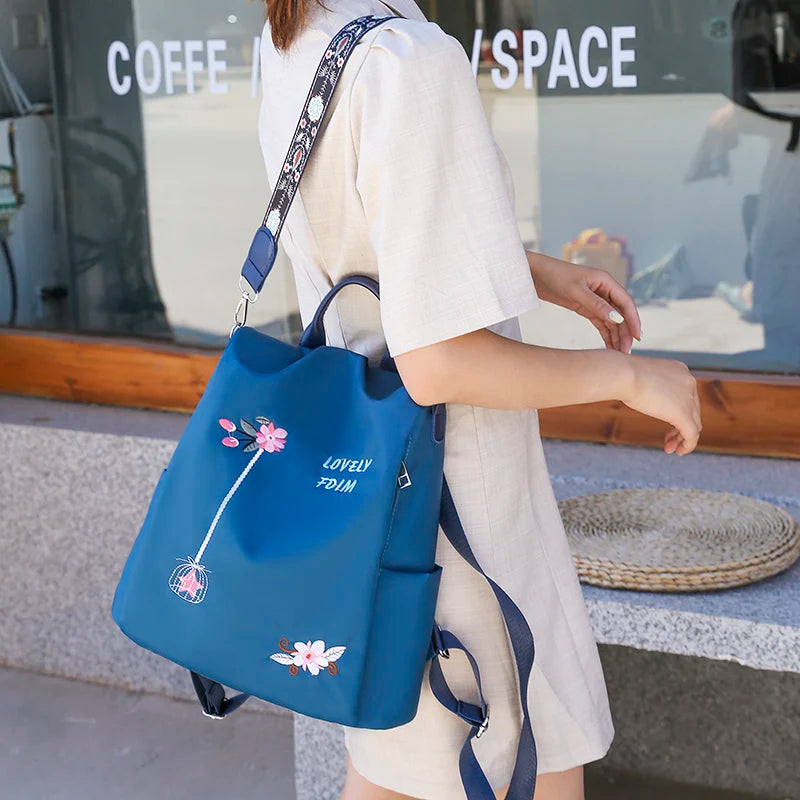 Flower Embroidery Women Backpack Female Daily Travel Bag Schoolbag