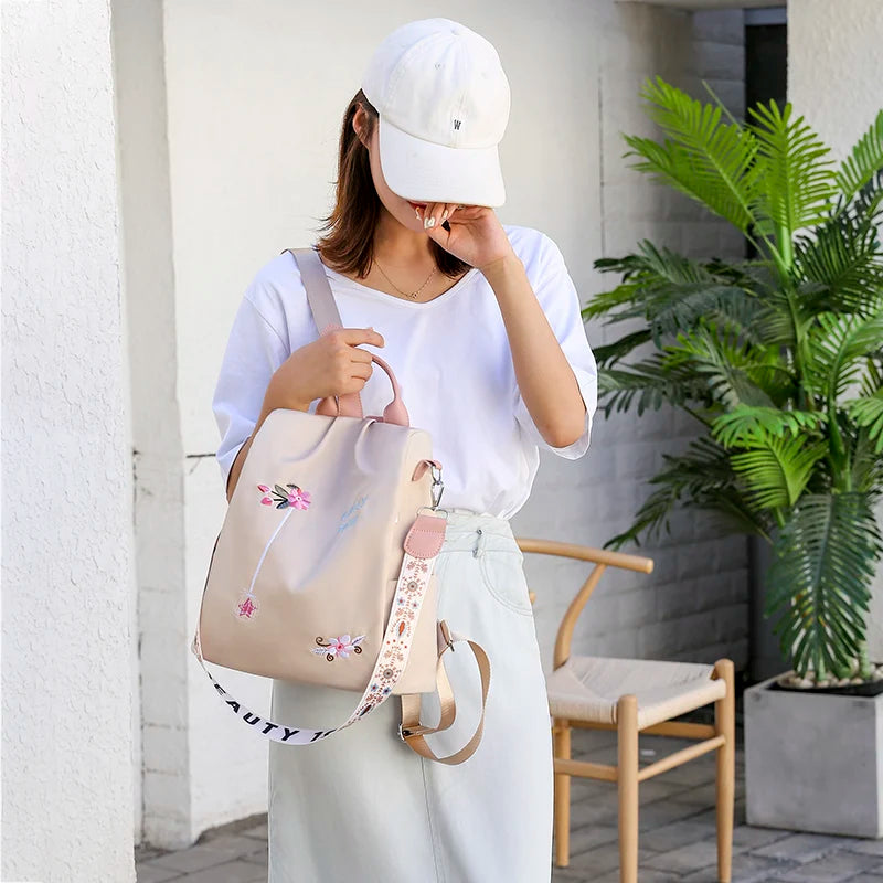 Flower Embroidery Women Backpack Female Daily Travel Bag Schoolbag