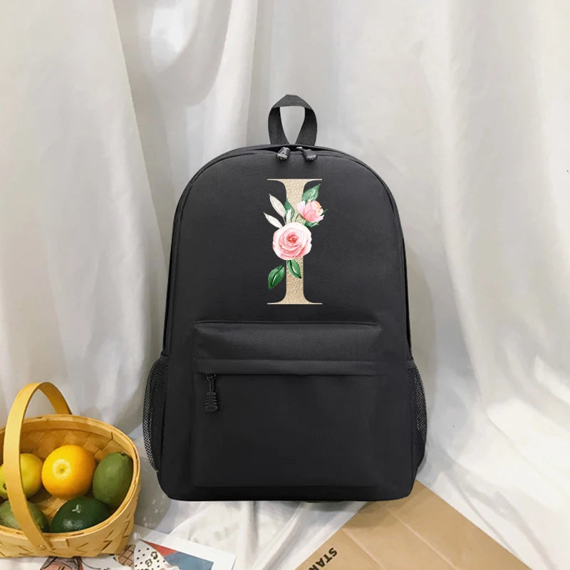 Flower Letter Print Backpack Travel Casual Backpacks Female Shoulder Bag