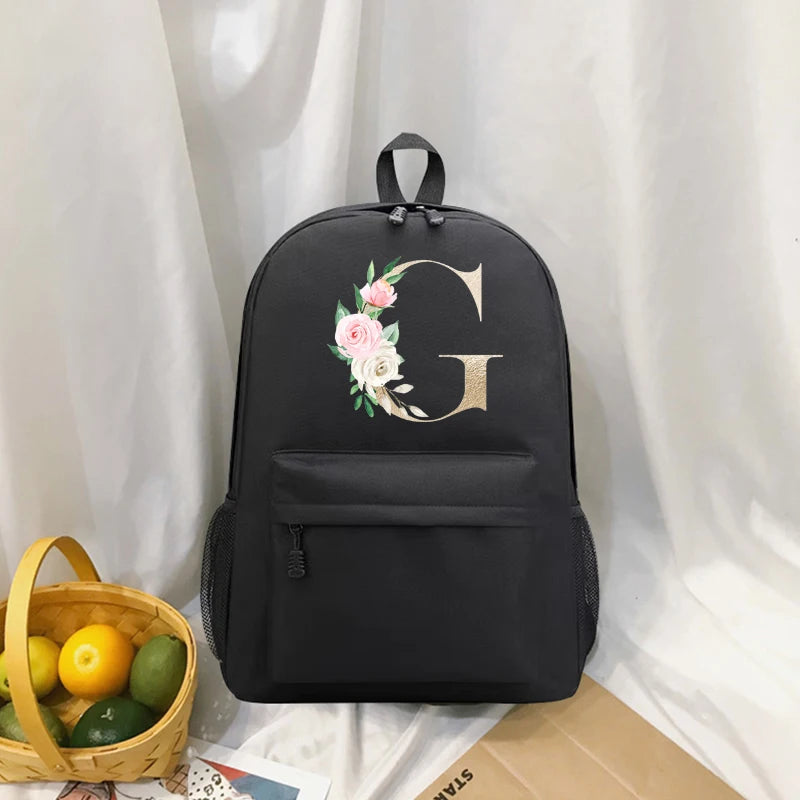 Flower Letter Print Backpack Travel Casual Backpacks Female Shoulder Bag