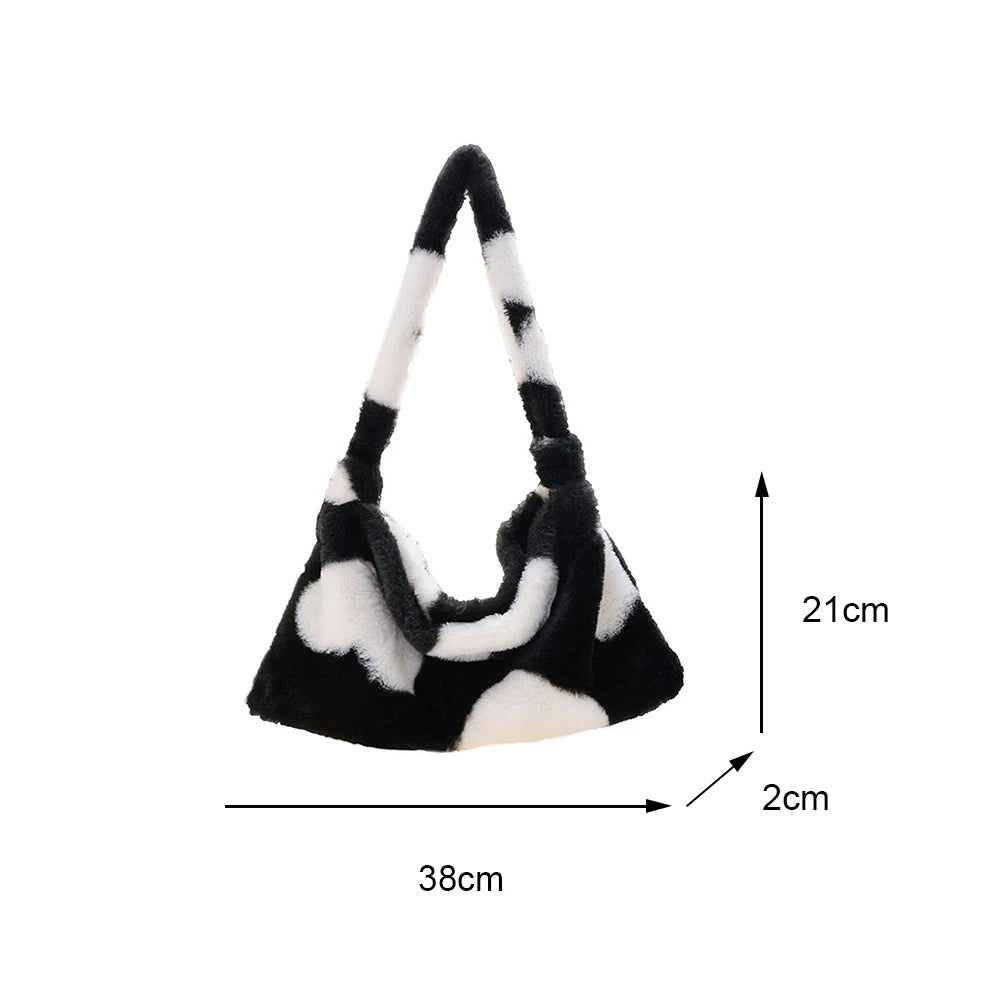 Flower Love Heart Printing Bag Women Plush Shoulder Bag Lady Casual