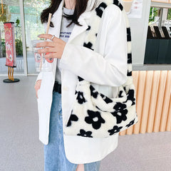 Flower Love Heart Printing Bag Women Plush Shoulder Bag Lady Casual