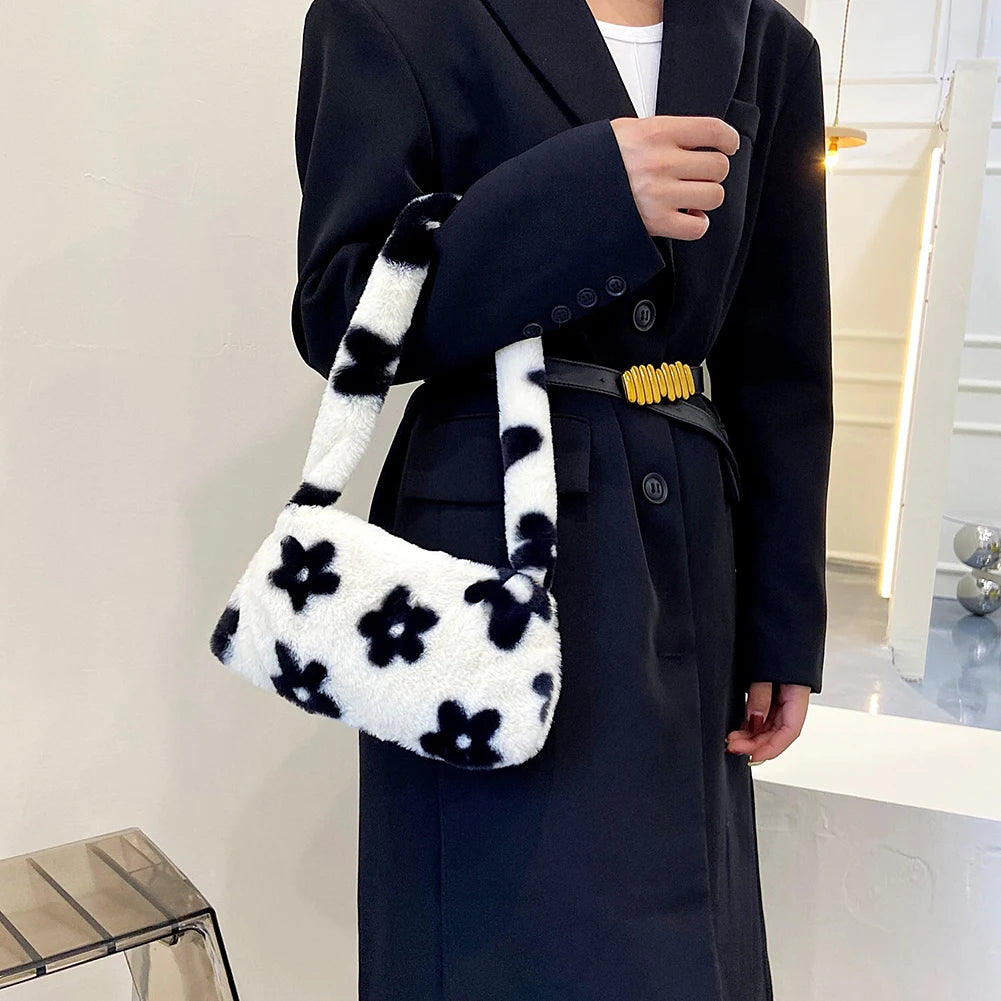Flower Pattern Printing Shoulder Bag Women Autumn Winter Purse Shoulder Bags