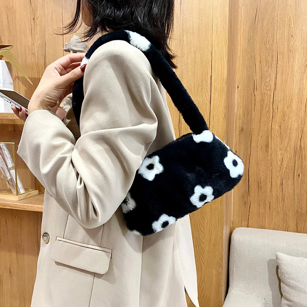 Flower Pattern Printing Shoulder Bag Women Autumn Winter Purse Shoulder Bags