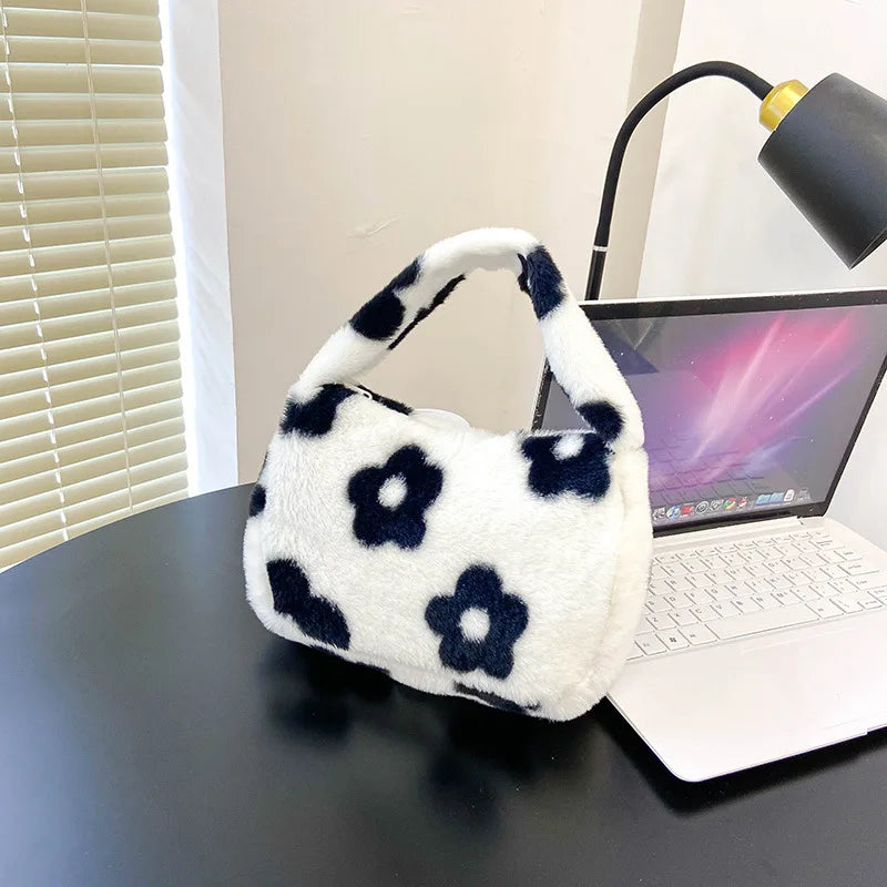 Flower Pattern Shoulder Bag Women Purse College Style Underarm Bag