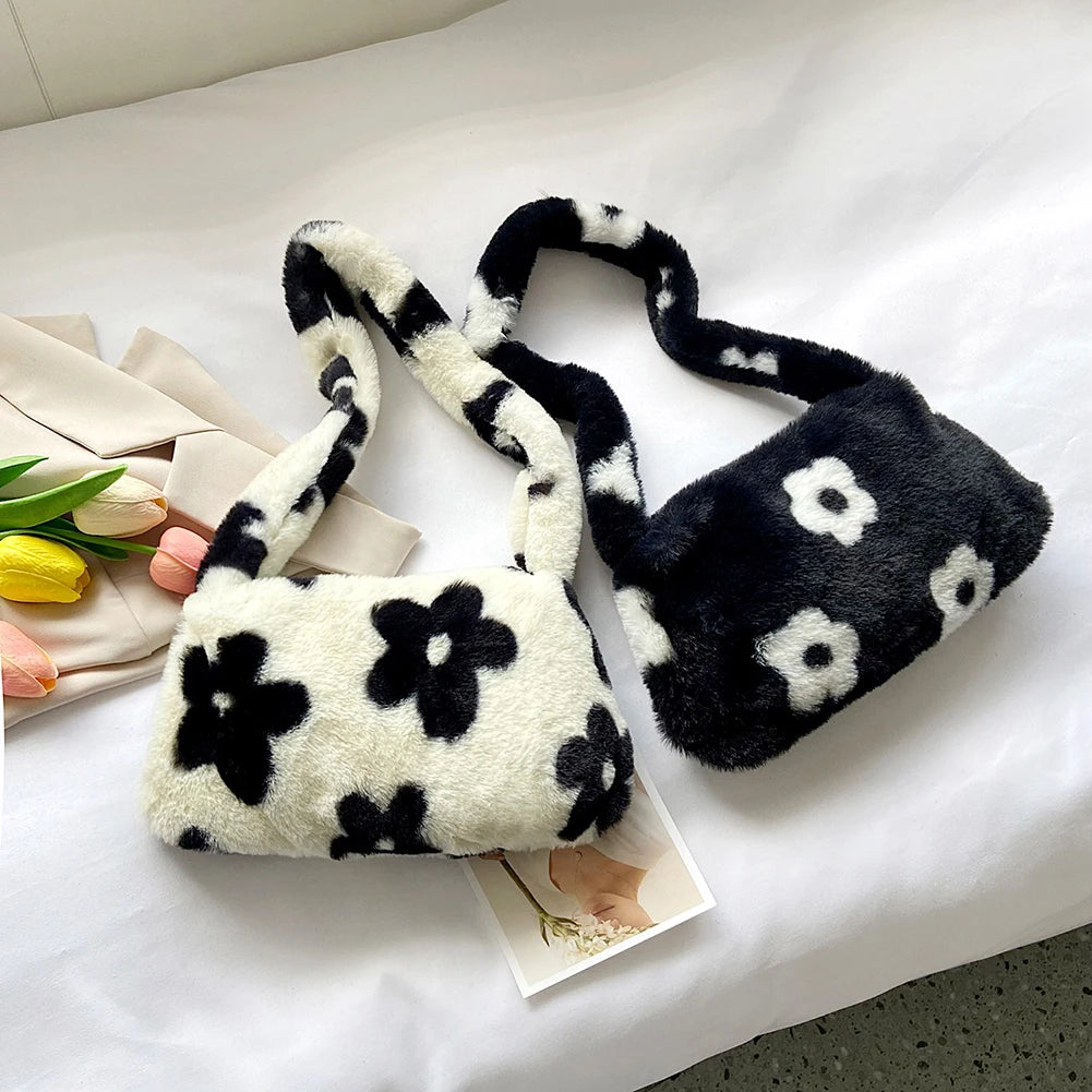 Flower Pattern Printing Shoulder Bag Women Autumn Winter Purse Shoulder Bags