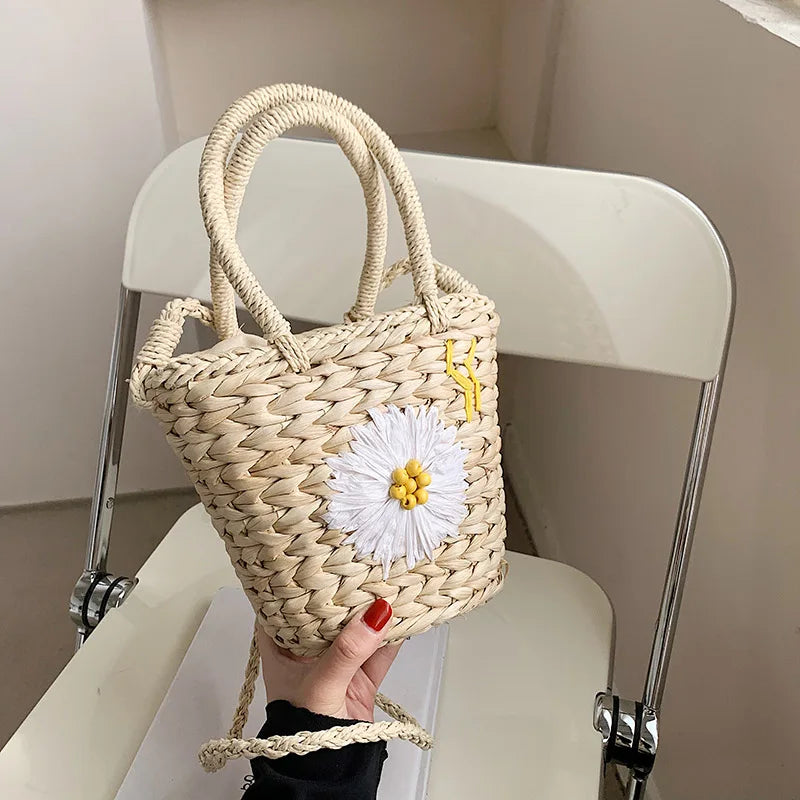 Flower Pattern Straw Crossbody Bag Women's Summer Handbag