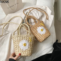 Flower Pattern Straw Crossbody Bag Women's Summer Handbag