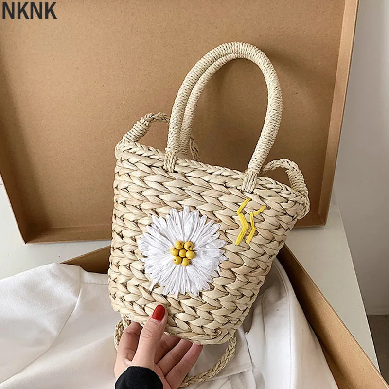 Flower Pattern Straw Crossbody Bag Women's Summer Handbag
