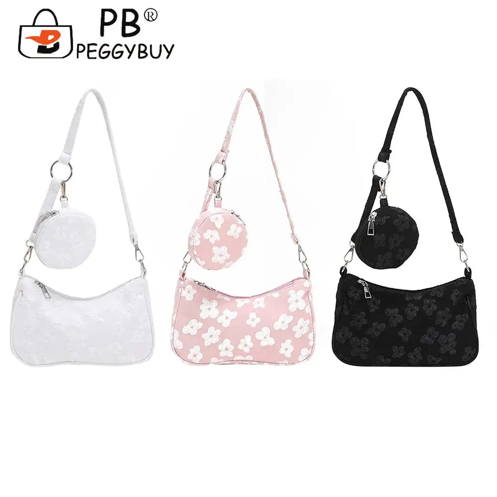 Flower Print Shoulder Crossbody with Round Handle Purse