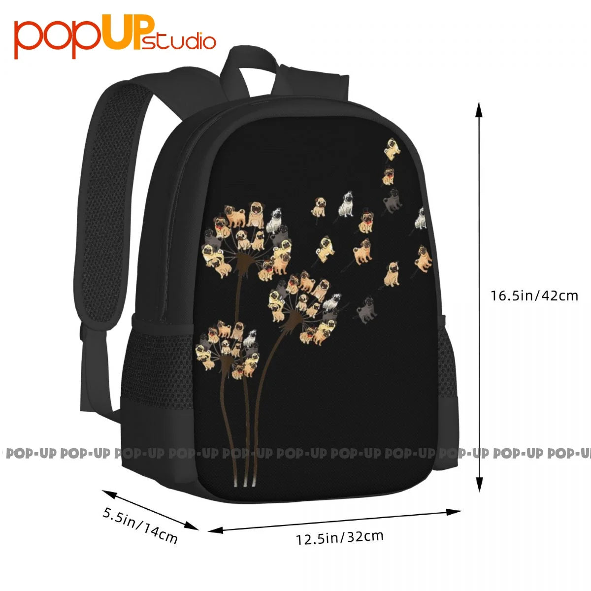 Flower Pug Dog Dandelion Backpack Large Capacity Swimming School Sport Bag