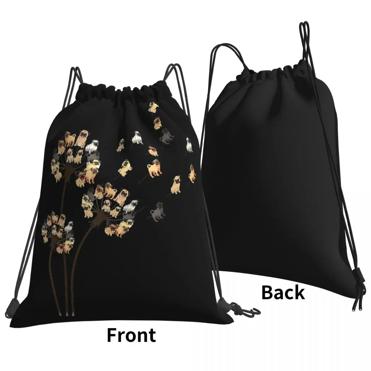 Flower Pug Dog Dandelion Drawstring Bags Gym Bag School