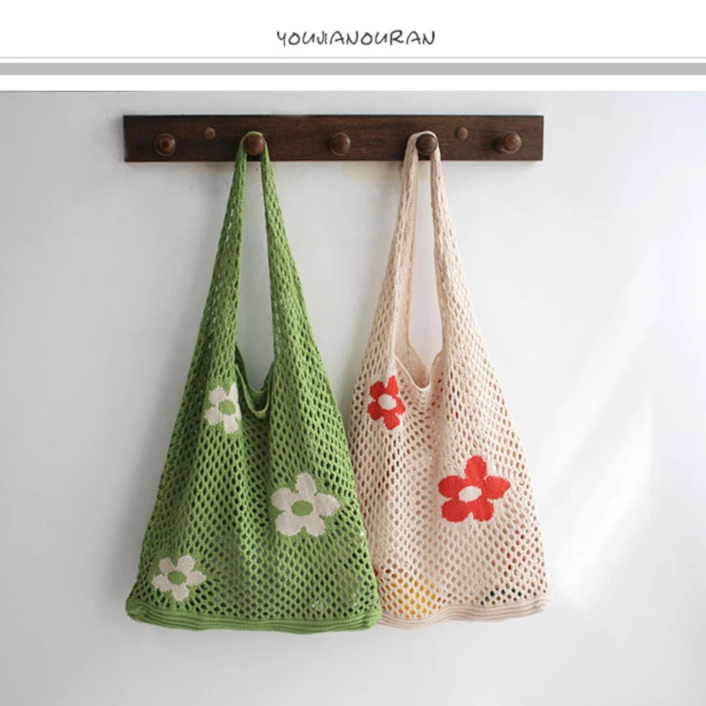 Flower Reusable Shopping Bags Portable Net Bag Fruit Vegetable Storage