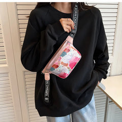 Flower Pattern Waist Bags Leather Fanny Pack Female Belt Bag