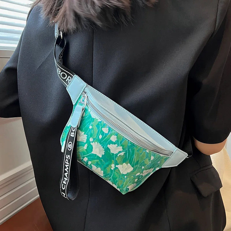 Flower Pattern Waist Bags Leather Fanny Pack Female Belt Bag