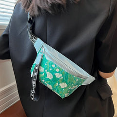 Flower Pattern Waist Bags Leather Fanny Pack Female Belt Bag