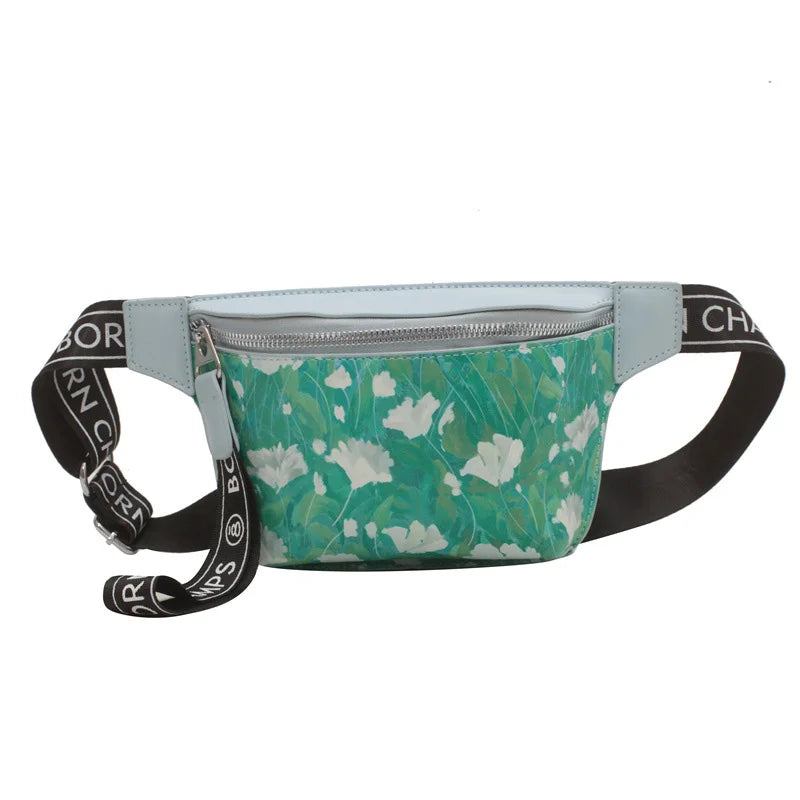 Flower Pattern Waist Bags Leather Fanny Pack Female Belt Bag