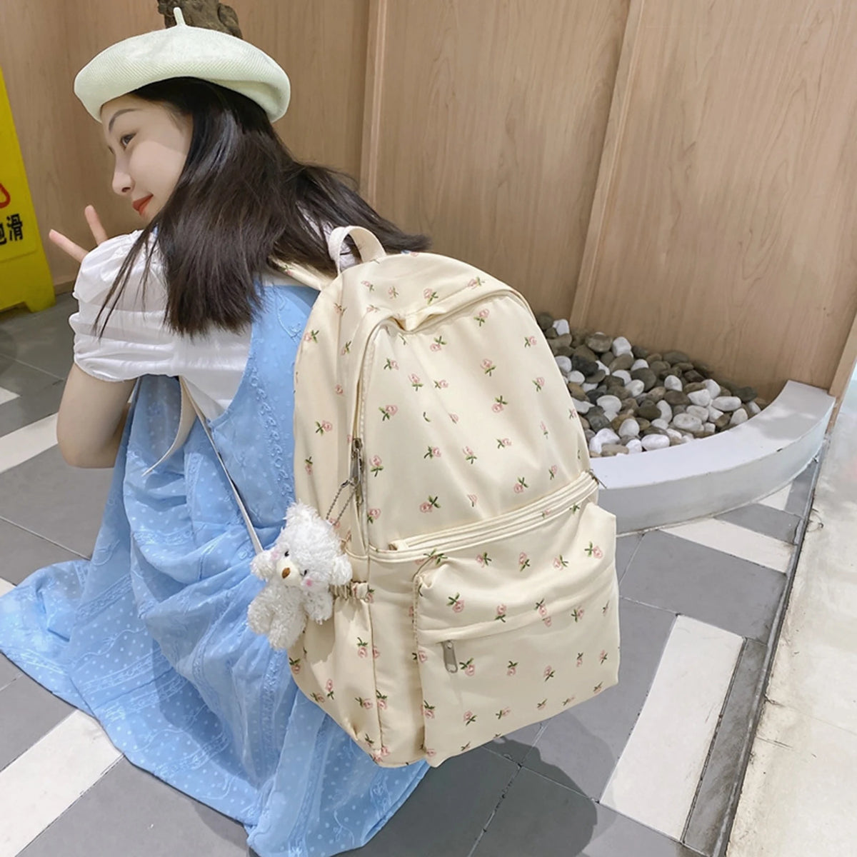 Flower & Bear Pendant Backpack