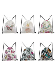 Flowers Butterfly Drawstring Backpack Sports Gym Bag Women Men