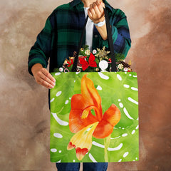 Flowers Canvas Shoulder Bag Large Capacity Reusable Casual Handbag