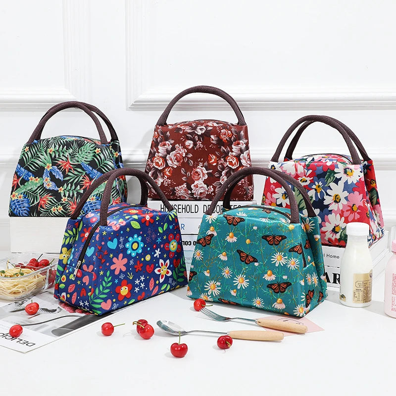 Flowers Thermal Lunch Bags for Women Kids Cooler Ice Pack Work Picnic