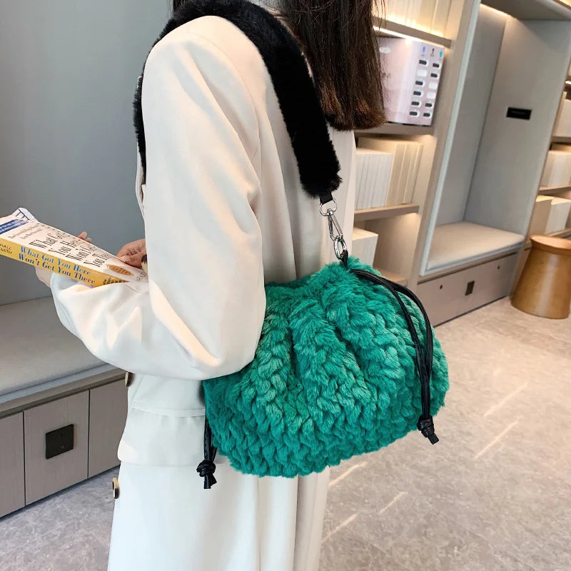 Fluffy Faux Fur Shoulder Bag Women's Plush Winter Armpit Tote for Travel