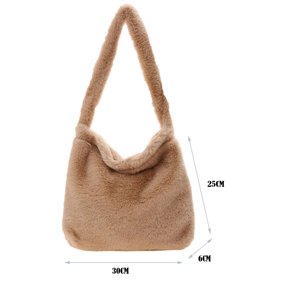 Fluffy Plush Tote Bag for Women Large Capacity Handbag