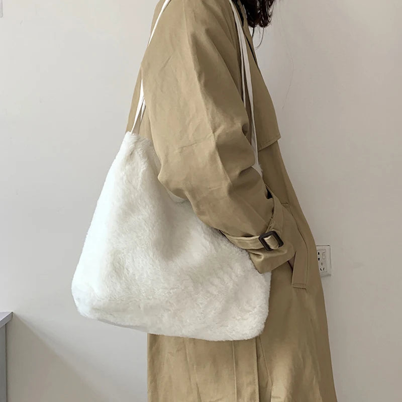 Plush Shoulder Bag Large Capacity Soft Grocery Totes Reusable Shopper
