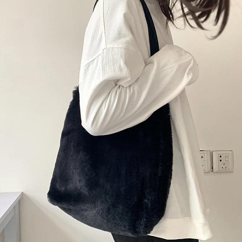 Plush Shoulder Bag Large Capacity Soft Grocery Totes Reusable Shopper