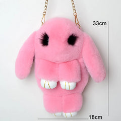 Fluffy Stuffed Bunny Shoulder Bag Plush Backpack Rabbit Fur Pompoms Chain Bag