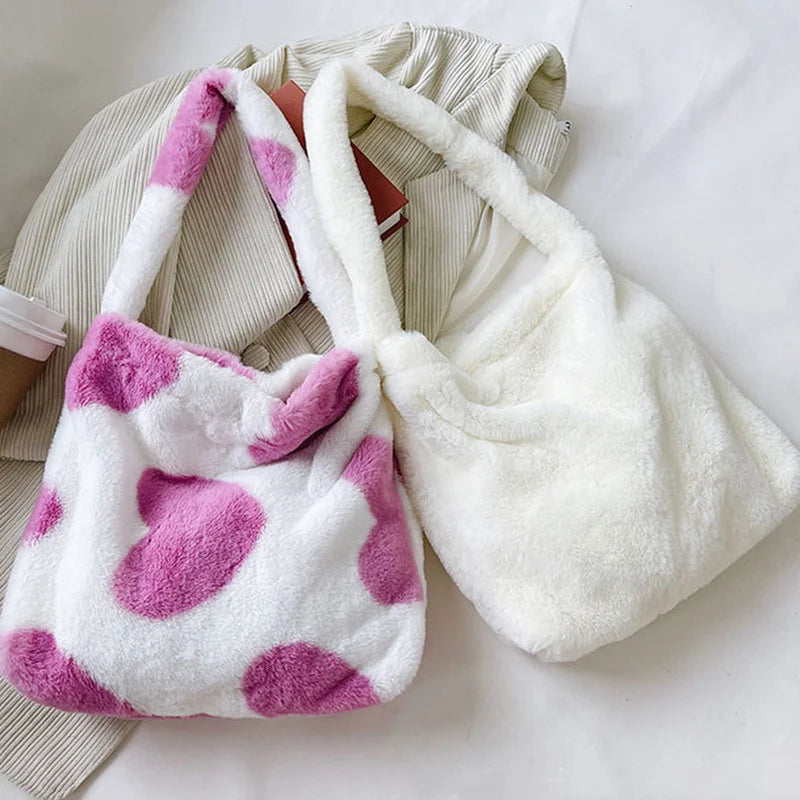Plush Animal Printed Handbag for Women