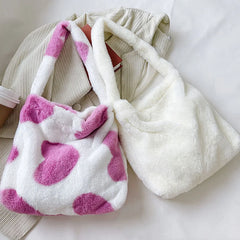 Plush Animal Printed Handbag for Women