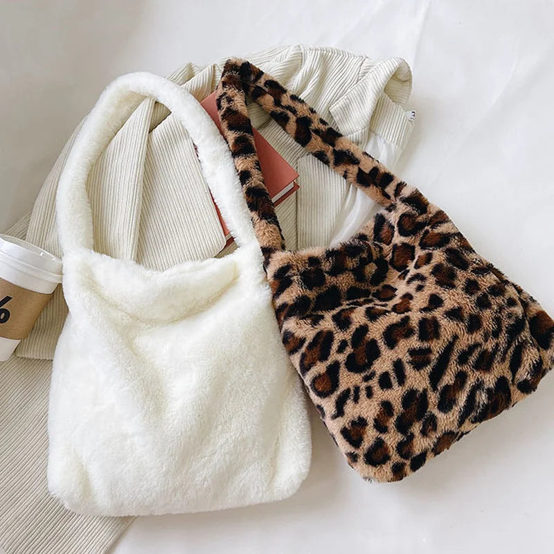 Plush Animal Printed Handbag for Women