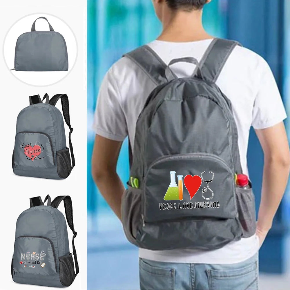 Foldable Backpack Men Waterproof Travel Climbing Bag Nylon Nurse Pattern Hiking