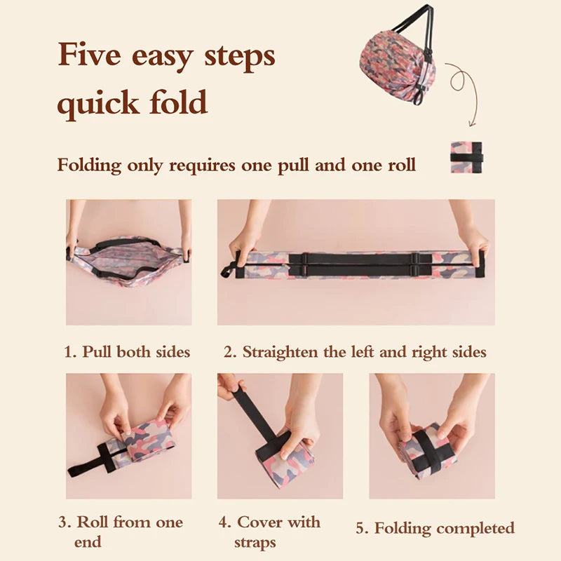 Foldable Both Shoulders Shopping Bag Large-capacity Portable Beach Bag
