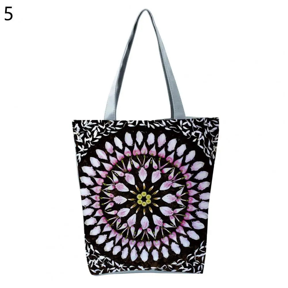 Boho Round Print Shoulder Bag Foldable Large Capacity Top-Handle Bag