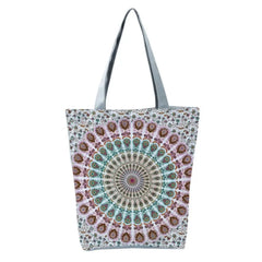 Boho Round Print Shoulder Bag Foldable Large Capacity Top-Handle Bag