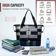 Foldable High Capacity Travel Bags Waterproof Oxford Stripes Duffel Bags