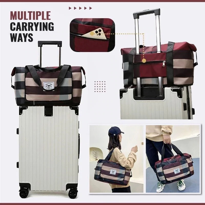 Foldable High Capacity Travel Bags Waterproof Oxford Stripes Duffel Bags