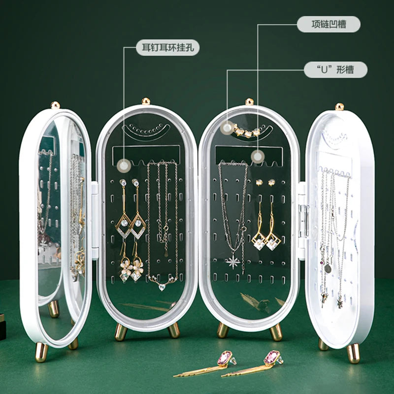 Foldable Jewelry Storage Box Retro Screen Organizer