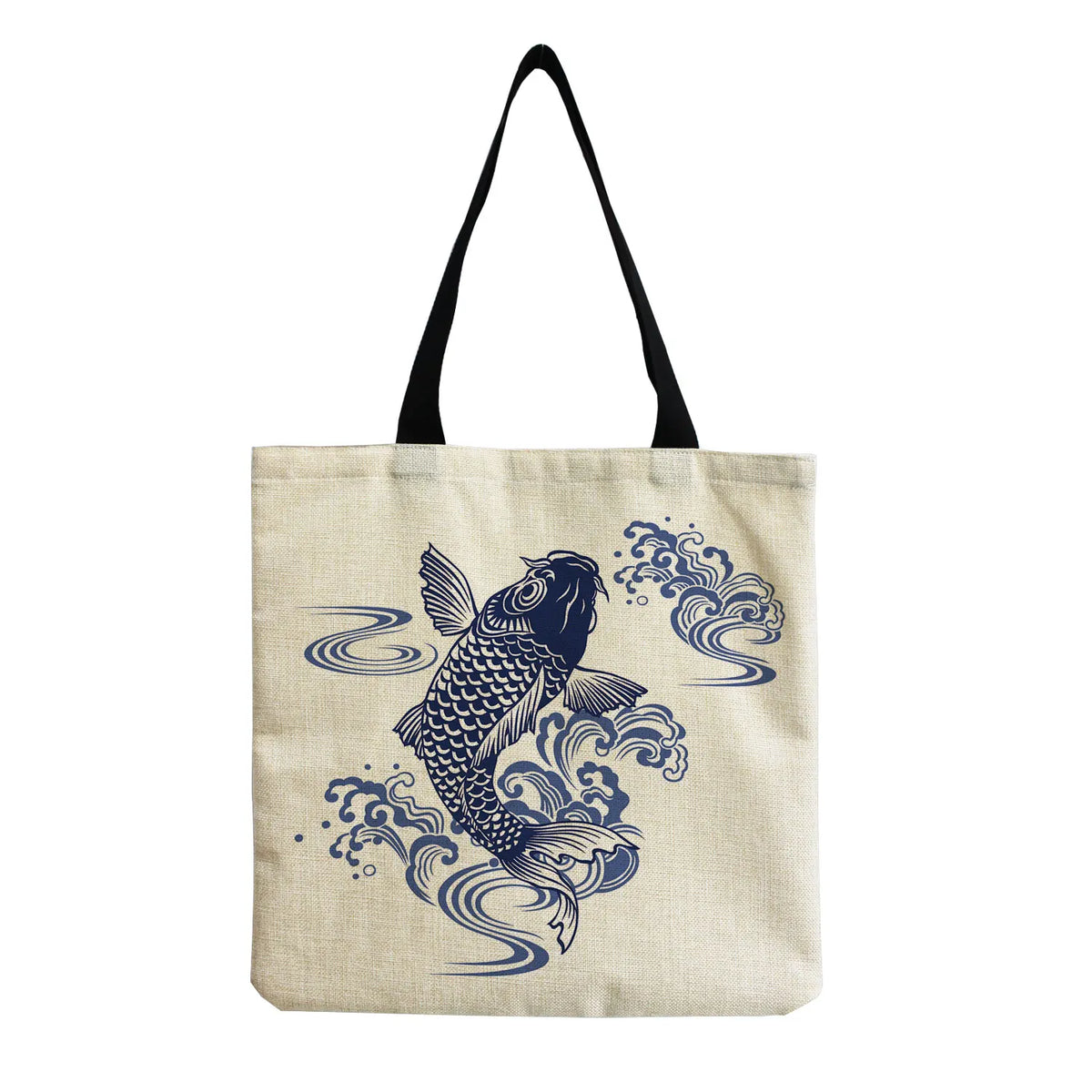 Foldable Large Capacity Chinese Style Koi Ladies Shopping Bag Travel Handbag