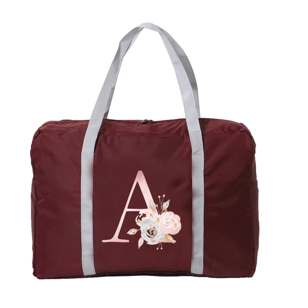 Large Capacity Pink Flower Letter Print Travel Bag Tote Carry on Luggage